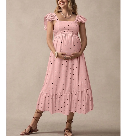 Maternity Polka Dot Back tie Ruffle Hem Dress - Picture 11 of 11